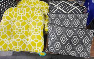 2-Yellow Chair Cushions & 4-Black Pillows