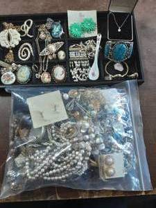 Large Bag Of Assorted Jewelry & Contents On The Tray