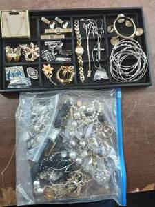 Large Bag Of Assorted Jewelry & Contents On The Tray