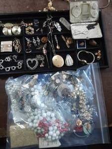 Large Bag Of Assorted Jewelry & Contents On The Tray