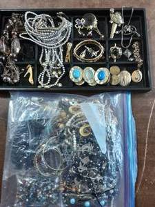 Large Bag Of Assorted Jewelry & Contents On The Tray