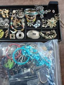Large Bag Of Assorted Jewelry & Contents On The Tray