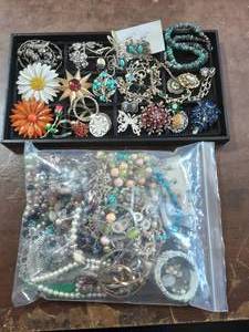 Large Bag Of Assorted Jewelry & Contents On The Tray