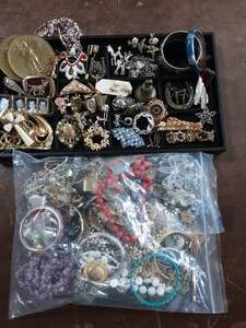 Large Bag Of Assorted Jewelry & Contents On The Tray