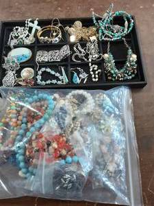 Large Bag Of Assorted Jewelry & Contents On The Tray