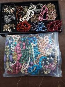 Large Bag Of Assorted Jewelry & Contents On The Tray