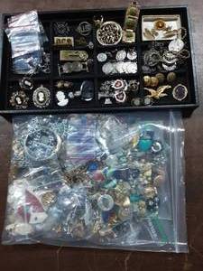Large Bag Of Assorted Jewelry & Contents On The Tray