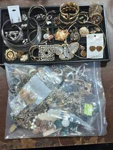 Large Bag Of Assorted Jewelry & Contents On The Tray