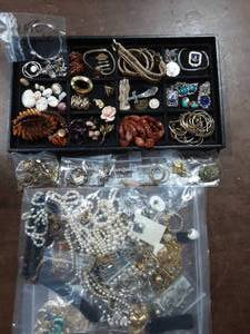 Large Bag Of Assorted Jewelry & Contents On The Tray