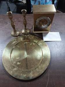 Chelsea Clock, Candle Sticks, Plate
