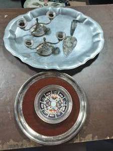 Large Platter (Pewter), Candle Sticks, Tray, Dish