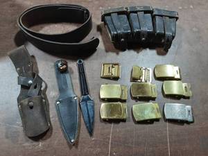 Leather Belt, Assorted Buckles, Belt Pouches, Dagger With Sheath
