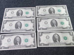 lot 253 image: 6- Sequential. Uncirculated $2 Bill...