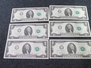lot 254 image: 6- Sequential. Uncirculated $2 Bill...
