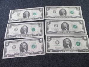 lot 256 image: 6- Sequential. Uncirculated $2 Bill...