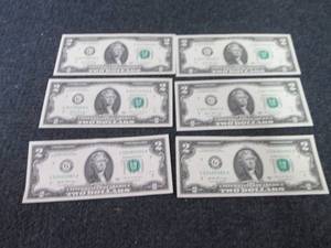 lot 259 image: 6- 4 Sequential. Uncirculated $2 Bi...