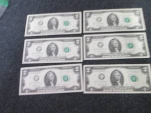 lot 261 image: 6- Sequential. Uncirculated $2 Bill...