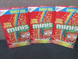 lot 516 image: 3- 18.6 oz Lucky Charms Minis...