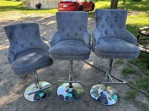 Adjustable Gray Velvet Bar Stools