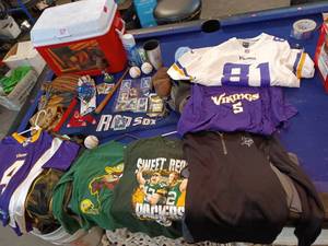 Large lot of sports collectibles and attire