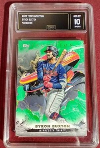 lot 135 image: 2023 Topps Inception Byron Buxton Green - GMA 10