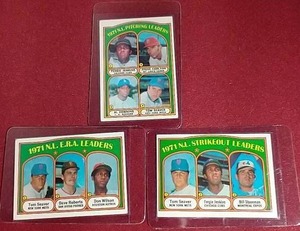 lot 167 image: (3) 1972 Topps Pitching Leaders Cards - Seaver, Jenkins, Carlton