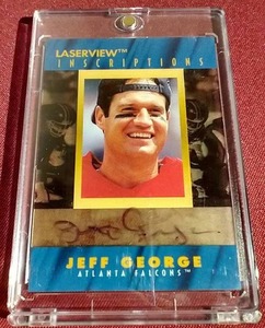 lot 218 image: 1996 Pinnacle Laser View Inscriptions Jeff George Autograph Card - #d2,900