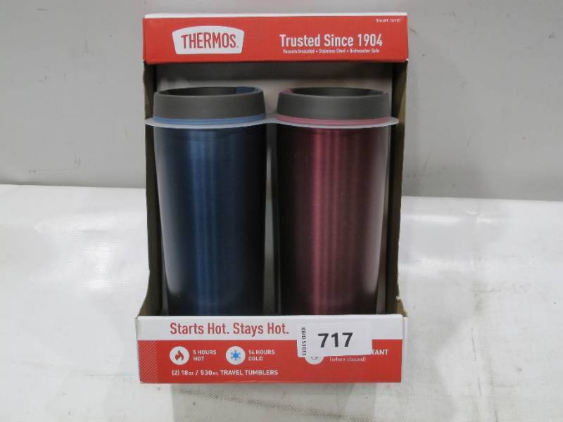 lot 733 image: NEW Thermos Stainless Steel 18oz Travel Tumbler, 2-pack - Metallic BluePink