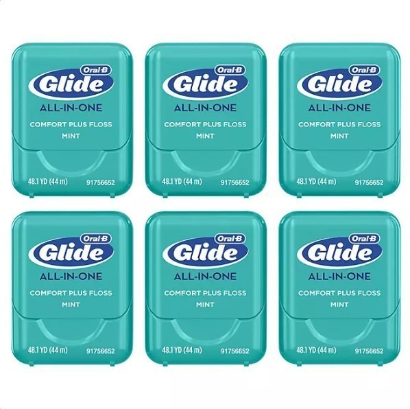 lot 719 image: NEW 6 Pack of Oral-B Glide All-In-One Comfort Plus Floss - Brilliance Blast Mint