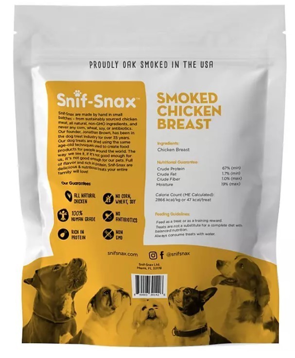 lot 243 image: NEW Snif-Snax 3lb Bag Smoked Chicken Breast for Dogs