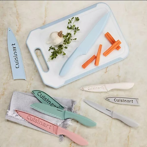 lot 393 image: NEW Cuisinart 11-Piece Cutlery Set and Cutting Board - Pastels