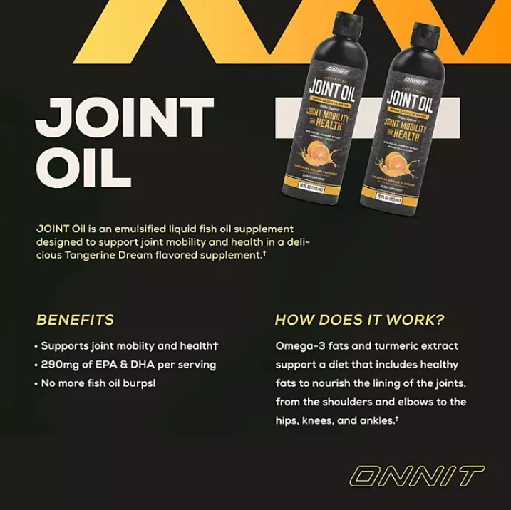 lot 282 image: NEW  ONNIT Joint Oil Liquid Fish Oil to Support Joint Health and Mobility, Tangerine Flavor 2 pk., 12 fl. oz.