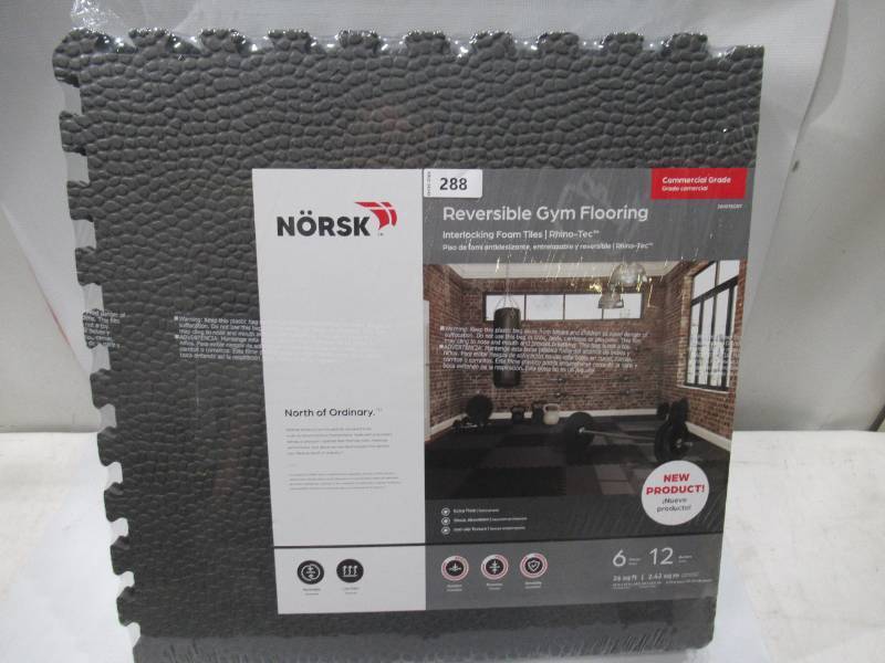 lot 288 image: NEW Norsk Rhino-Tec 6-pk Reversible Gym Flooring - BlackGray