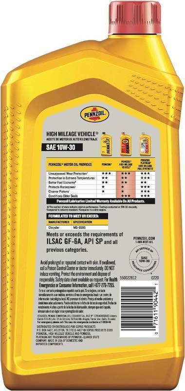 lot 159 image: NEW Pennzoil High Mileage Conventional 10W-30 Motor Oil for Vehicles Over 75K Miles (1-Quart, Case of 6)