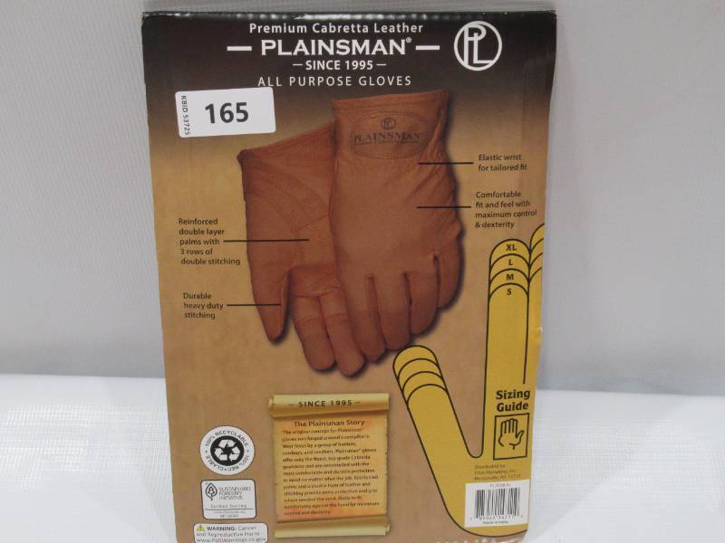 lot 165 image: NEW 2 Pack of Plainsman Premium Cabretta Leather Gloves - Brown - XL