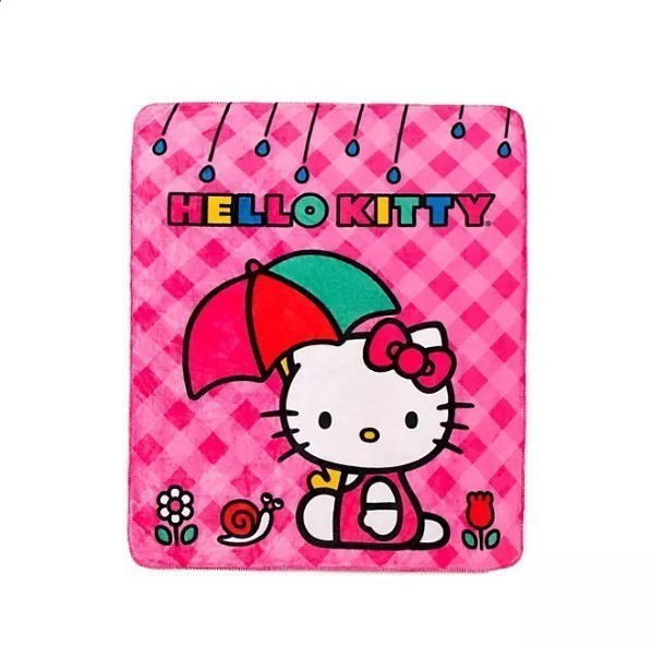 lot 166 image: NEW Hello Kitty Rainy Day Kitty 50 x 60 Cloud  Faux Fur Throw