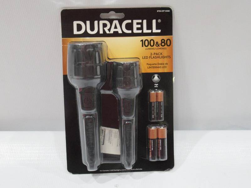 lot 167 image: NEW Duracell 80 & 100 Lumens Heavy Duty Rubber LED Flashlights - Pack of 2 Flashlights