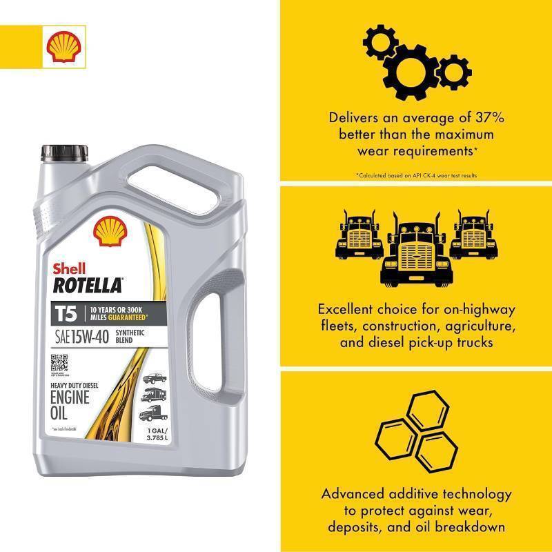 lot 174 image: NEW  Shell Rotella T5 Synthetic Blend 15W-40 Diesel Engine Oil (1 Gallon, Case of 3)