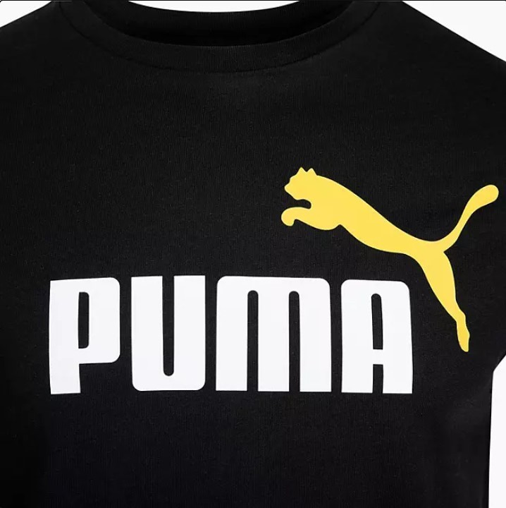 lot 175 image: NEW Puma Mens Essential Logo Tee - BlackWhiteOrange - XL