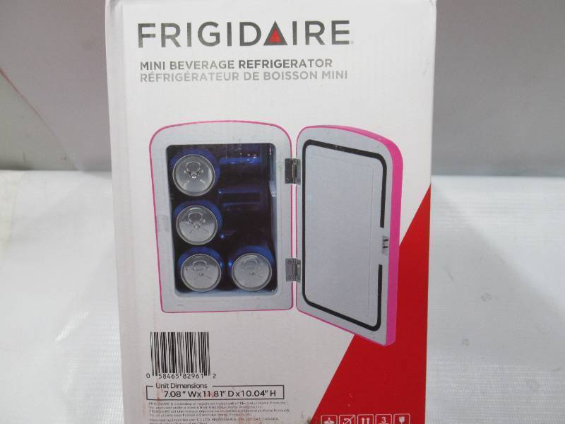 lot 176 image: NEW  Frigidaire Diamond 9 Can Mini Beverage & Skin Care Cooler - Pink