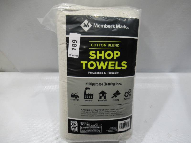 lot 189 image: NEW Members Mark Cotton Blend Shop Towels - Grey - 100 ct. - Prewashed and Reusable
