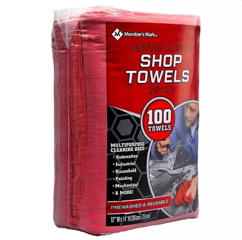 lot 221 image: NEW Members Mark Commercial Shop Towels - Cotton Blend - Reusable - RED
