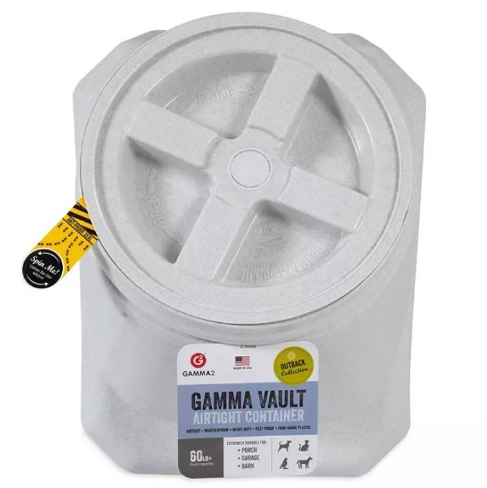 lot 141 image: NEW Gamma Vault Stackable 60 lb. Airtight Pet Food Container