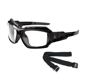 lot 724 image: NEW 2 Pack of Ergodyne Skullerz LOKI Convertible Safety Spoggles w Strap -Black-Clear Lens