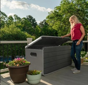 lot 110 image: NEW Lifetime 165 Gallon Modern Deck Box