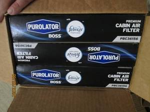 case of 3 purolator cabin air filters with fabreze PBC36156