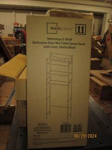 case of 3 new mainstays 3 shelf bathroom over the toilet space savers with liner matte black