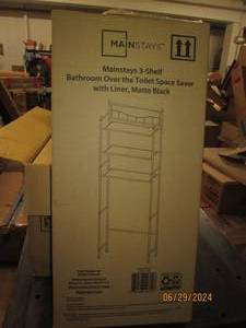 case of 3 new mainstays 3 shelf bathroom over the toilet space savers with liner matte black