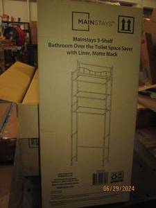 case of 3 new mainstays 3 shelf bathroom over the toilet space savers with liner matte black