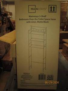case of 3 new mainstays 3 shelf bathroom over the toilet space savers with liner matte black